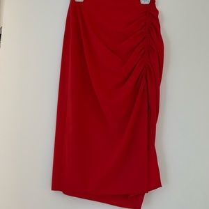 Red side ruched midi skirt- worn once